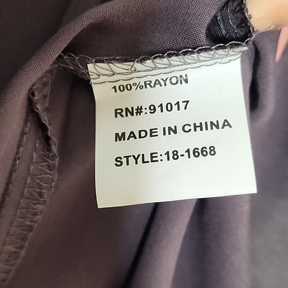 Solitaire Purple Embroidered Roll Tab Sleeve Rayon Tunic Top L 18-1668 - Picture 8 of 11